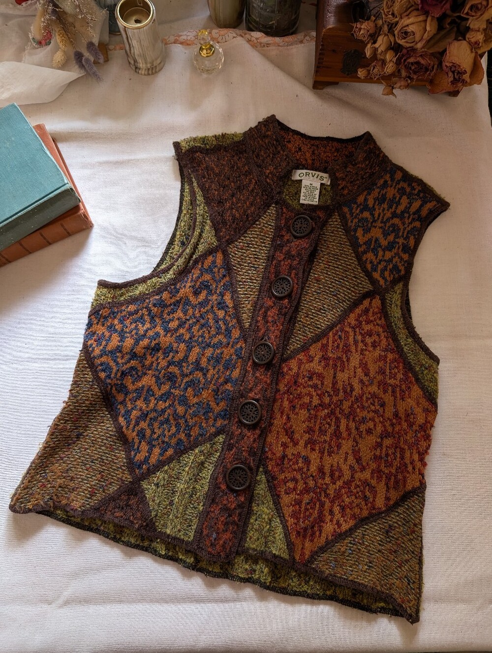 Vintage Orvis Cottagecore Earth Tone Button Down Vest - Size Medium